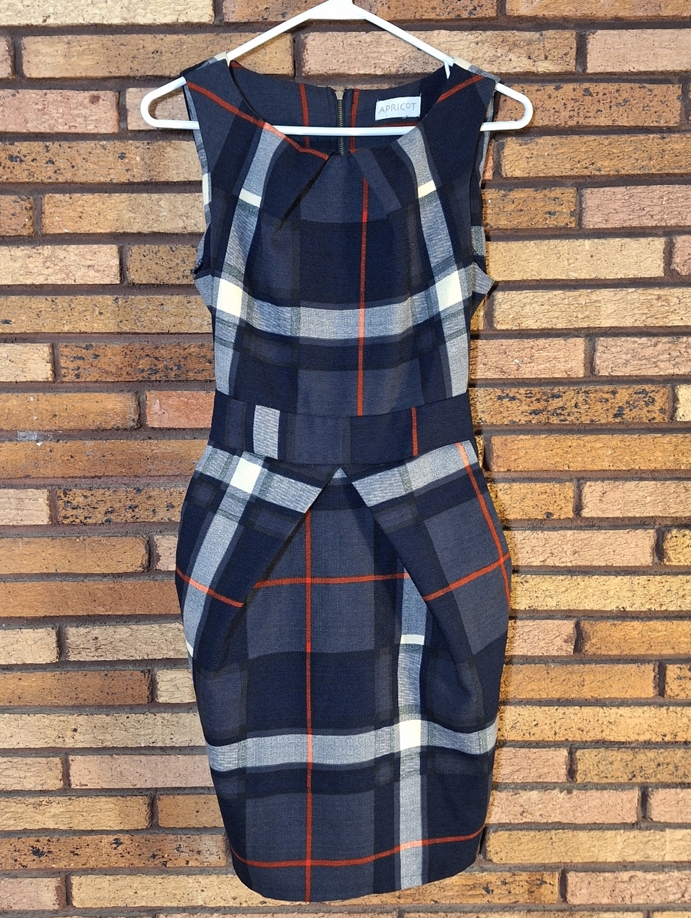 APRICOT Size Medium Navy Blue Plaid Dress